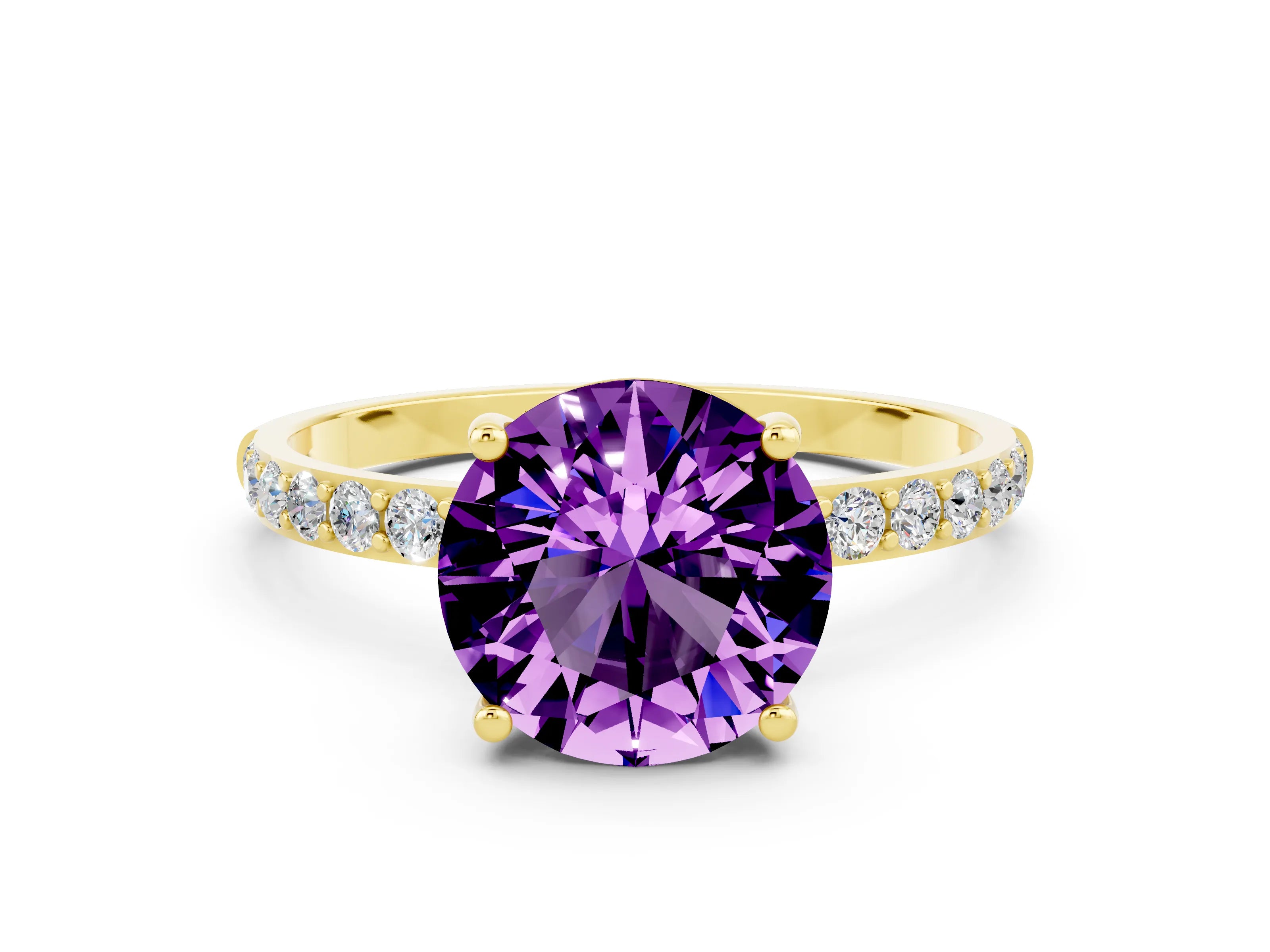 Yellow gold Round Cut Diamond Pavé Band with Six-Prong Setting