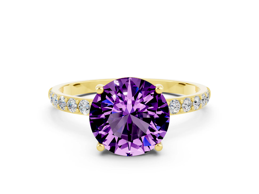 Yellow gold Round Cut Diamond Pavé Band with Six-Prong Setting