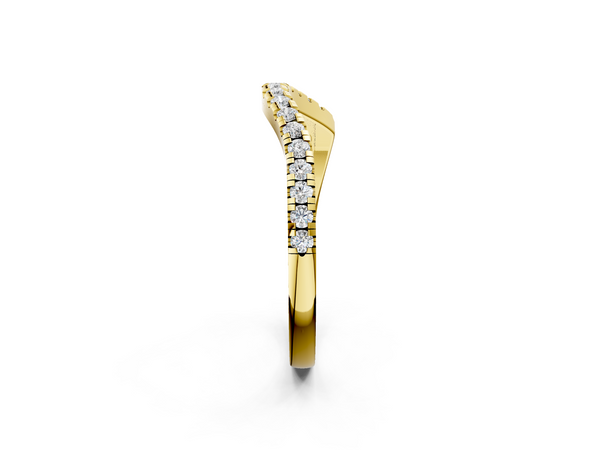 Yellow gold Round Cut Diamond Pavé Curved Band with Shared Prong Setting