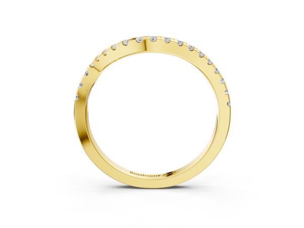 Yellow gold Round Cut Diamond Pavé Curved Band with Shared Prong Setting