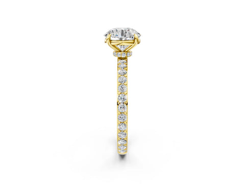 Yellow gold Round Cut Diamond Pavé Engagement Ring with Round with Moissanite side stone Accents and Prong Setting_2