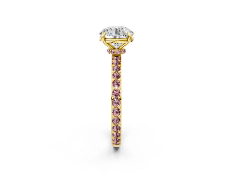Yellow gold Round Cut Diamond Pavé Engagement Ring with Round with Morganite side stone Accents and Prong Setting_2