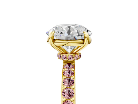 Yellow gold Round Cut Diamond Pavé Engagement Ring with Round with Morganite side stone Accents and Prong Setting_5