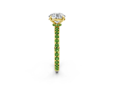 Yellow gold Round Cut Diamond Pavé Engagement Ring with Round with Peridot side stone Accents and Prong Setting_2