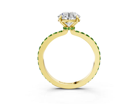 Yellow gold Round Cut Diamond Pavé Engagement Ring with Round with Peridot side stone Accents and Prong Setting_3