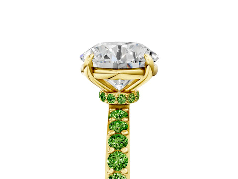 Yellow gold Round Cut Diamond Pavé Engagement Ring with Round with Peridot side stone Accents and Prong Setting_5
