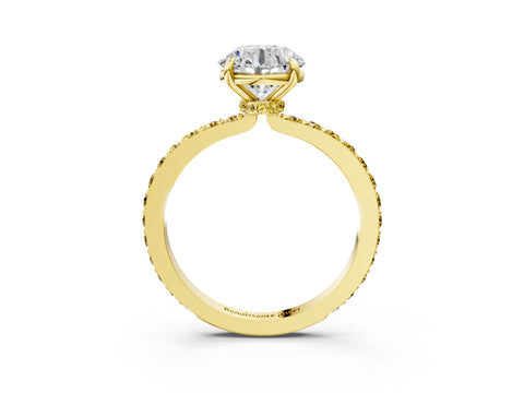 Yellow gold Round Cut Diamond Pavé Engagement Ring with Round with Yellow Sapphire side stone Accents and Prong Setting_3