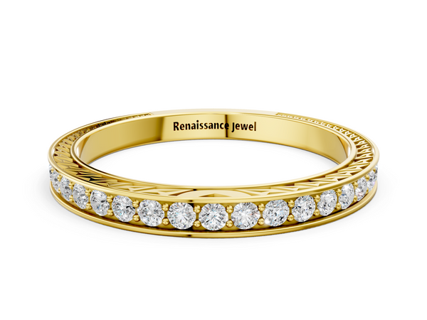 Yellow gold Round Cut Diamond Pavé Eternity Band with Channel Setting