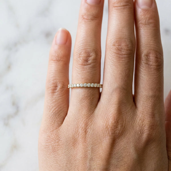 Yellow gold Round Cut Diamond Pavé Eternity Band with Micro Prong Setting