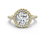 Yellow gold Round Cut Diamond Pavé Halo Ring with Four-Prong Setting_50