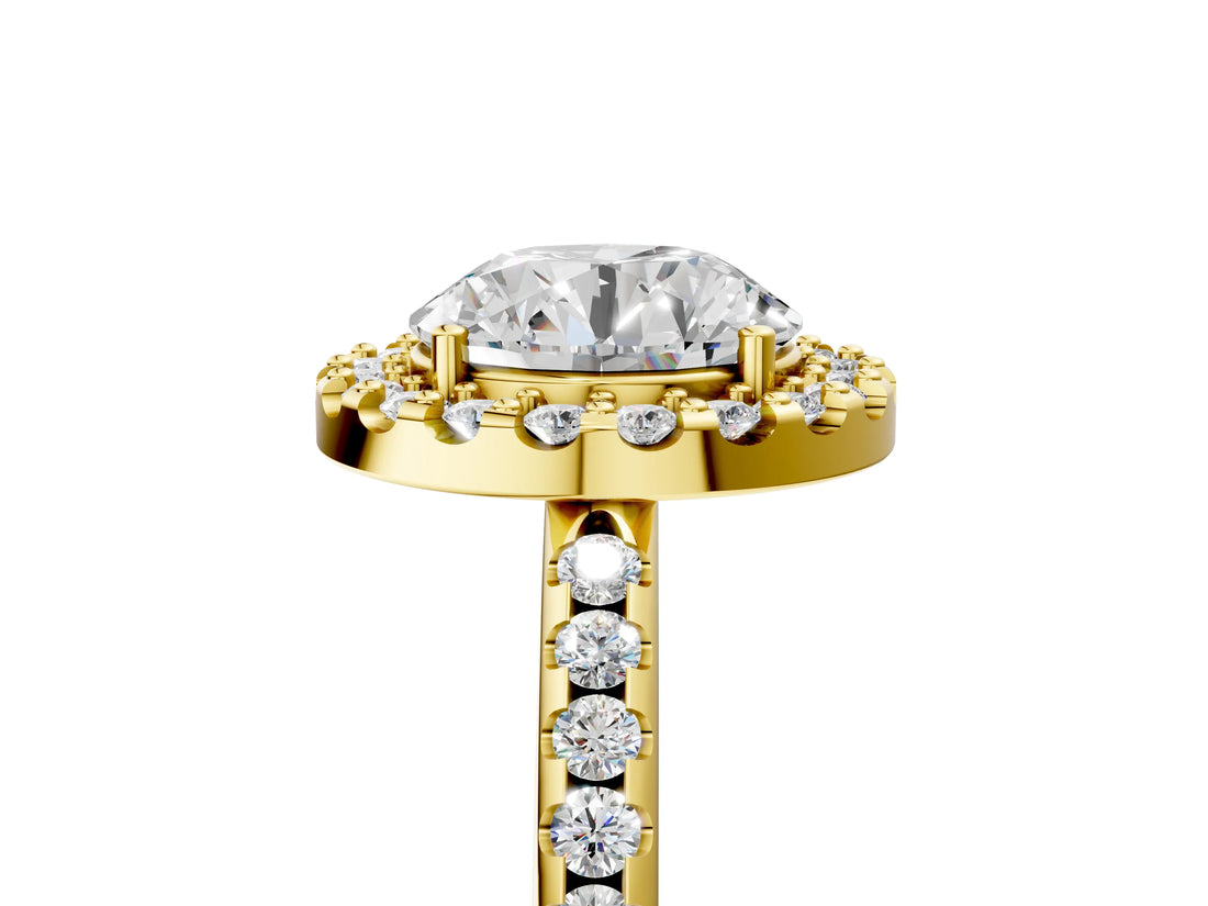 Yellow gold Round Cut Diamond Pavé Halo Ring with Four-Prong Setting_55