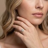 Yellow gold Round Cut Diamond Pavé Halo Ring with Four-Prong Setting_63