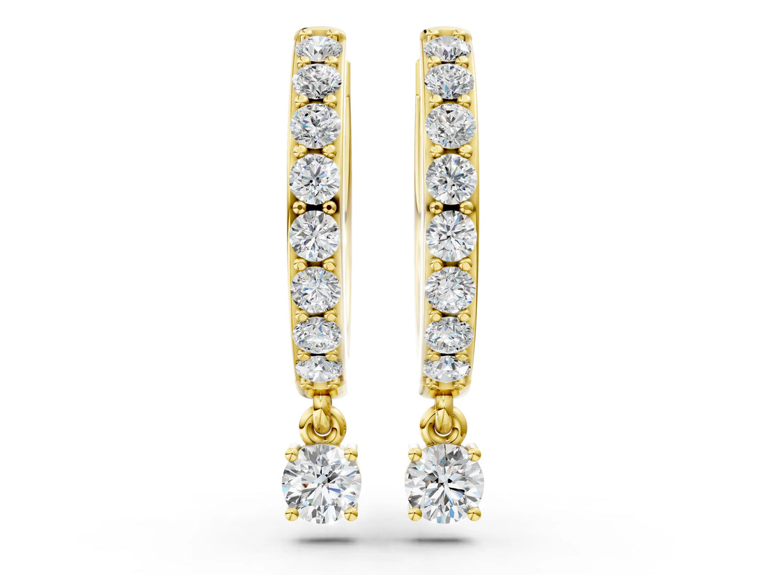 Yellow gold Round Cut Diamond Pavé Hoop Earrings with Drop Accent_4