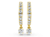 Yellow gold Round Cut Diamond Pavé Hoop Earrings with Drop Accent_4