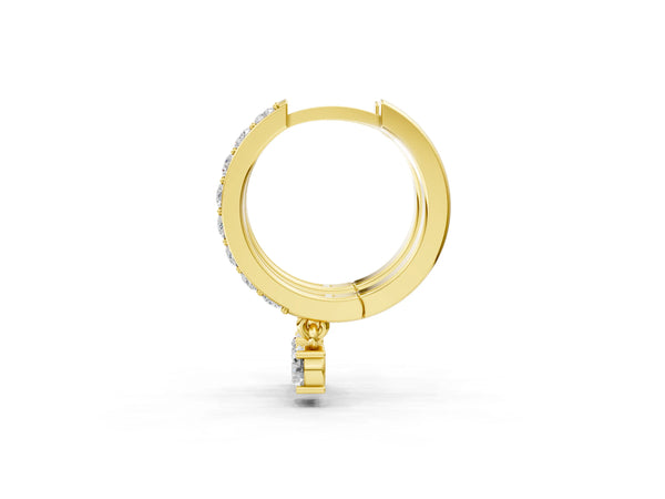 Yellow gold Round Cut Diamond Pavé Hoop Earrings with Drop Accent