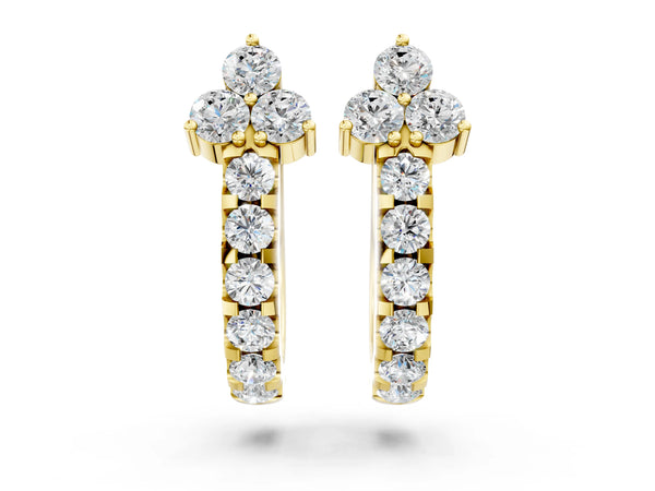 Yellow gold Round Cut Diamond Pavé Huggie Hoop Earrings