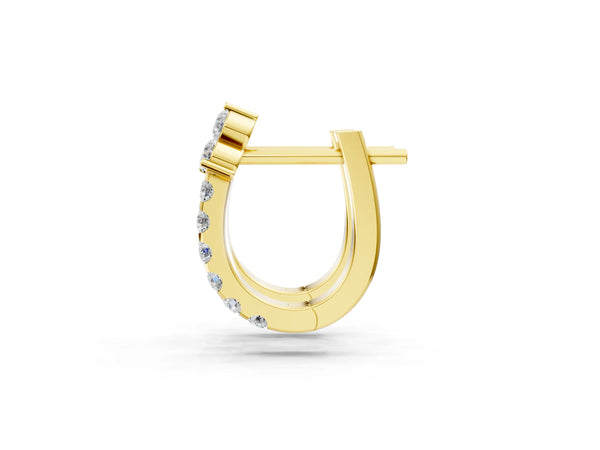 Yellow gold Round Cut Diamond Pavé Huggie Hoop Earrings