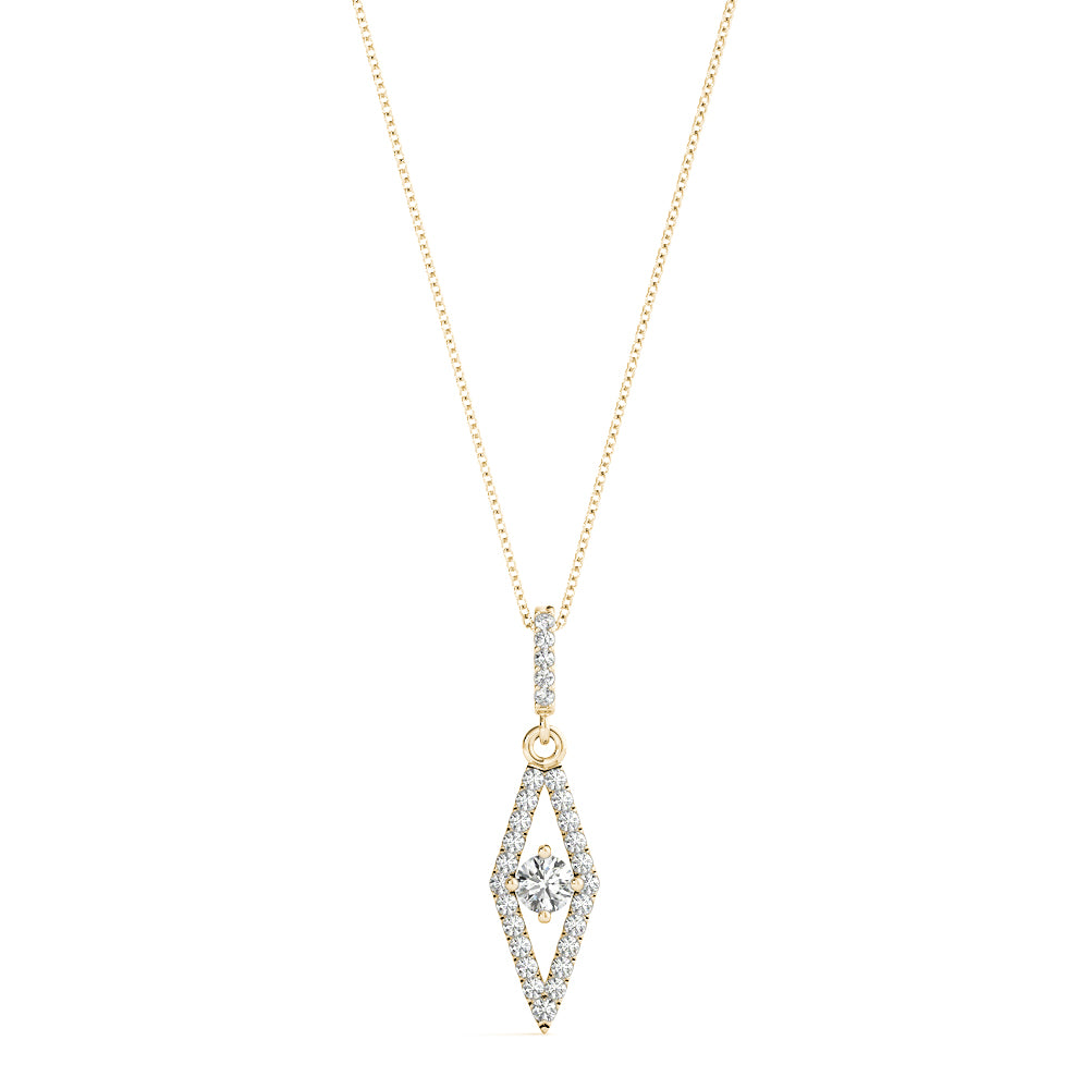 Yellow gold Round Cut Diamond Pavé Marquise Pendant
