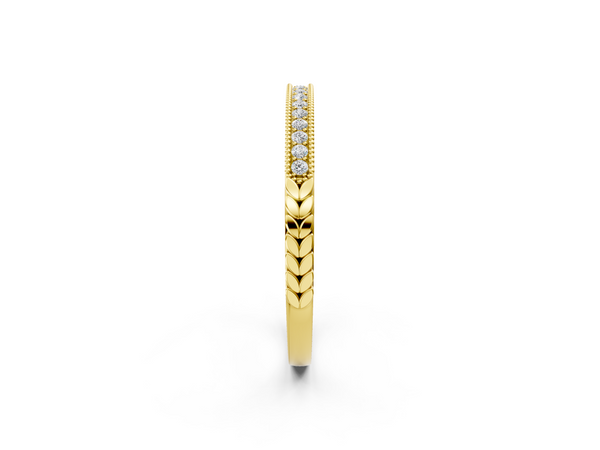 Yellow gold Round Cut Diamond Pavé Set Milgrain Edge Eternity Band