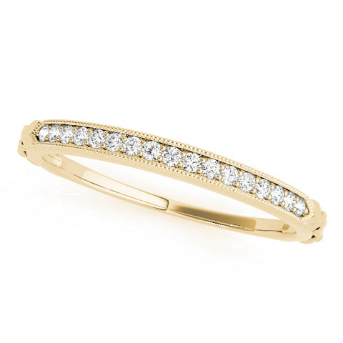 Yellow gold Round Cut Diamond Pavé Set Milgrain Edge Eternity Band