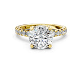 Yellow gold Round Cut Diamond Pavé Solitaire Ring with Round Band and Prong Setting_12