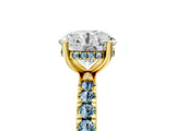 Yellow gold Round Cut Diamond Pave Band Solitaire Ring with Round with Aquamarine side stone and Prong Setting_17