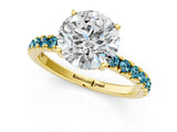 Yellow gold Round Cut Diamond Pave Band Solitaire Ring with Round with Blue Topaz side stone and Prong Setting_13