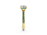 Yellow gold Round Cut Diamond Pave Band Solitaire Ring with Round with Blue Topaz side stone and Prong Setting_14