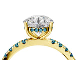 Yellow gold Round Cut Diamond Pave Band Solitaire Ring with Round with Blue Topaz side stone and Prong Setting_16