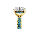 Yellow gold Round Cut Diamond Pave Band Solitaire Ring with Round with Blue Topaz side stone and Prong Setting_17