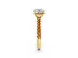 Yellow gold Round Cut Diamond Pave Band Solitaire Ring with Round with Citrine side stone and Prong Setting_2