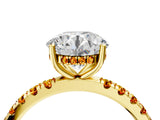 Yellow gold Round Cut Diamond Pave Band Solitaire Ring with Round with Citrine side stone and Prong Setting_4