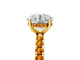 Yellow gold Round Cut Diamond Pave Band Solitaire Ring with Round with Citrine side stone and Prong Setting_5