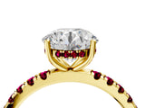 Yellow gold Round Cut Diamond Pave Band Solitaire Ring with Round with Garnet side stone and Prong Setting_27