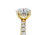 Yellow gold Round Cut Diamond Pave Band Solitaire Ring with Round with Moissanite side stone and Prong Setting_29