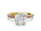 Yellow gold Round Cut Diamond Pave Band Solitaire Ring with Round with Morganite side stone and Prong Setting_12