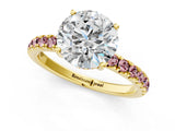 Yellow gold Round Cut Diamond Pave Band Solitaire Ring with Round with Morganite side stone and Prong Setting_13
