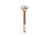 Yellow gold Round Cut Diamond Pave Band Solitaire Ring with Round with Morganite side stone and Prong Setting_14
