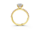 Yellow gold Round Cut Diamond Pave Band Solitaire Ring with Round with Morganite side stone and Prong Setting_15