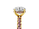 Yellow gold Round Cut Diamond Pave Band Solitaire Ring with Round with Morganite side stone and Prong Setting_17