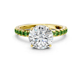 Yellow gold Round Cut Diamond Pave Band Solitaire Ring with Round with Peridot side stone and Prong Setting