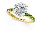 Yellow gold Round Cut Diamond Pave Band Solitaire Ring with Round with Peridot side stone and Prong Setting_1