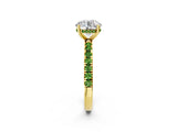 Yellow gold Round Cut Diamond Pave Band Solitaire Ring with Round with Peridot side stone and Prong Setting_2