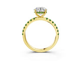 Yellow gold Round Cut Diamond Pave Band Solitaire Ring with Round with Peridot side stone and Prong Setting_3