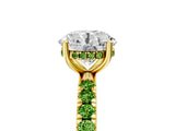 Yellow gold Round Cut Diamond Pave Band Solitaire Ring with Round with Peridot side stone and Prong Setting_5