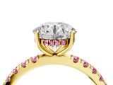 Yellow gold Round Cut Diamond Pave Band Solitaire Ring with Round with Pink Sapphire side stone and Prong Setting_28