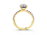 Yellow gold Round Cut Diamond Pave Band Solitaire Ring with Round with Tanzanite side stone and Prong Setting_3