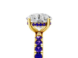 Yellow gold Round Cut Diamond Pave Band Solitaire Ring with Round with Tanzanite side stone and Prong Setting_5