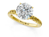 Yellow gold Round Cut Diamond Pave Band Solitaire Ring with Round with Yellow Sapphire side stone and Prong Setting_13