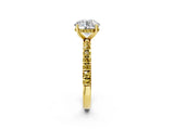 Yellow gold Round Cut Diamond Pave Band Solitaire Ring with Round with Yellow Sapphire side stone and Prong Setting_14